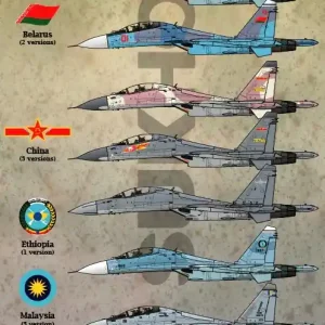 Aztec 48D075 Red Hunters II - Su-27 Su-30 and J-16 D from Belarus, China, Ethiopia, Malaysia and Venezuela Usine Directe