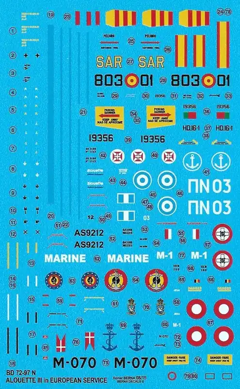 Meilleure Vente Berna Decals 72097N Sud-Aviation Alouette III European Air Forces