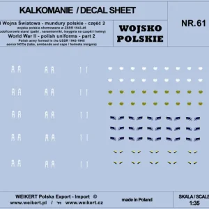 Promotion Weikert Decals DEC261 Mundury polskie - patki, naramienniki, insygnia na czapki i hełmy - cześć 2 - vol.61