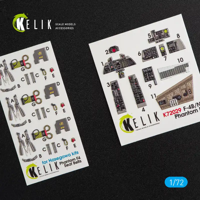 Prix Cassé KELIK K72029 F-4 (B, N) Phantom II Interior 3D Decals For Hasegawa Kit