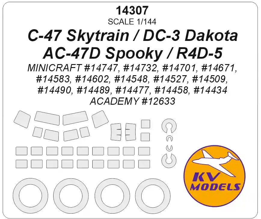Acheter Direct KV Models 14307 C-47 Skytrain / DC-3 Dakota / AC-47D Spooky / R4D-5 - Painting Masks (for Academy and Minicraft Kits)