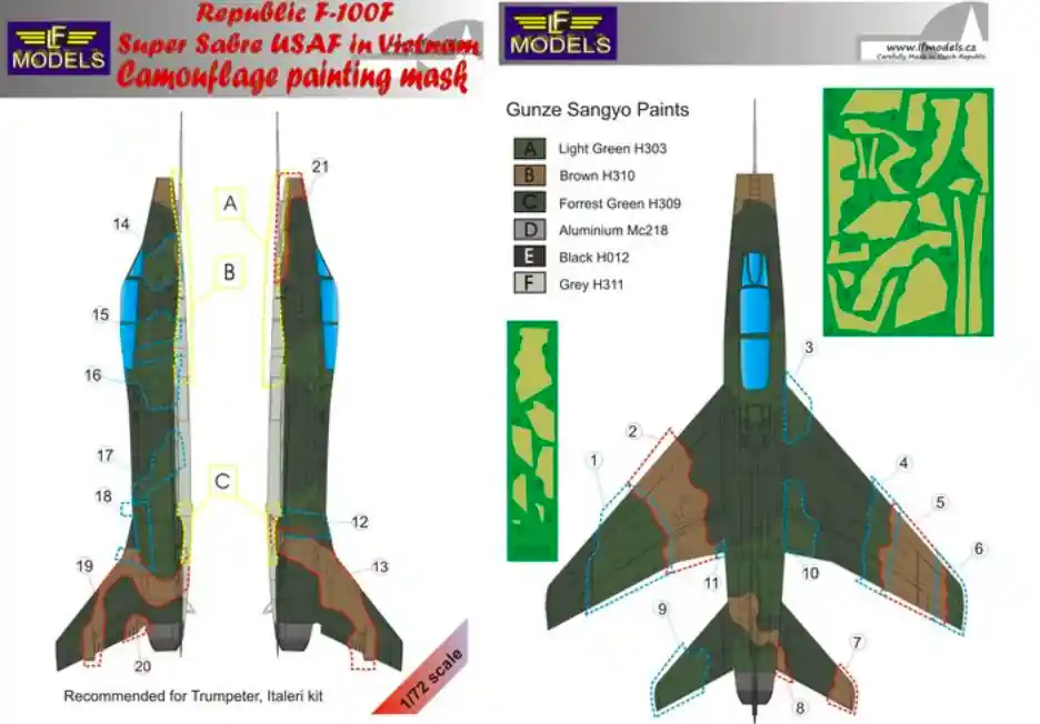 Acheter En Ligne LF Models M7278 North American F-100F Super Sabre USAF in Vietnam Camouflage Painting Mask