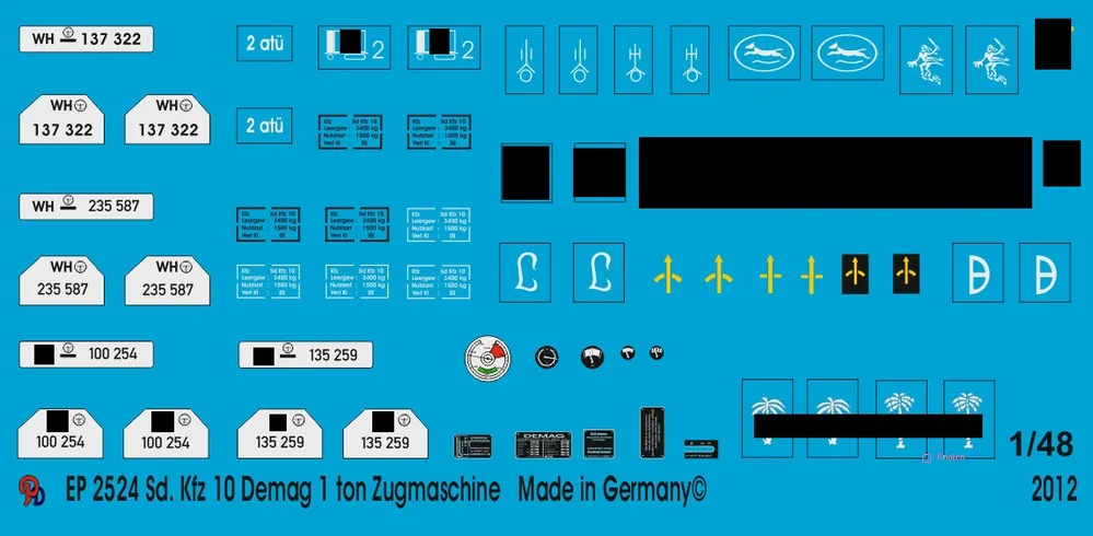 Must-Have Peddinghaus-Decals 2524 Sd. Kfz 10 Demag 1 Ton Half-Track Decals For The Blue Cat Model