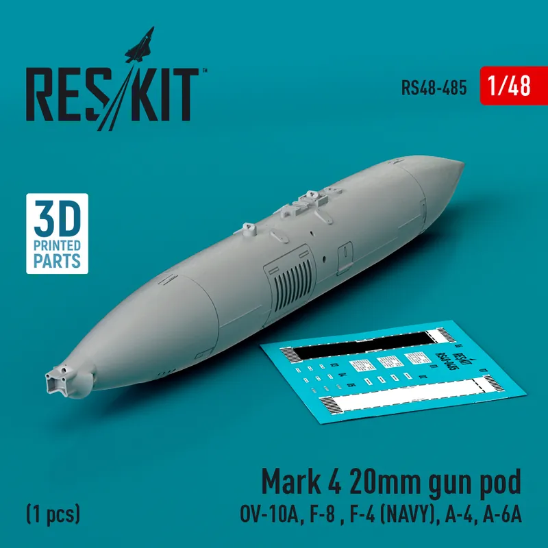 RES/KIT 48-0485 Mark 4 20mm Gun Pod (OV-10A, F-8, F-4 (USN), A-4, A-6A) (1pc) (3D Printed) Acheter En Ligne