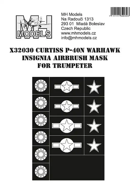 MH Models X32030 Curtiss P-40N Warhawk Insignia Airbrush mask Populaire