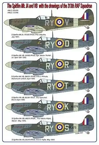 AML D48035 The Spitfire Mk.IA and VB with drawings of the 313th RAF Squadron Solde