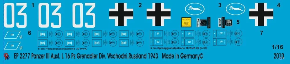 Acheter Direct Peddinghaus-Decals 2277 Panzer III Ausf. L 16 Pz. Grenadier Div. Wschodni, Russia 1943