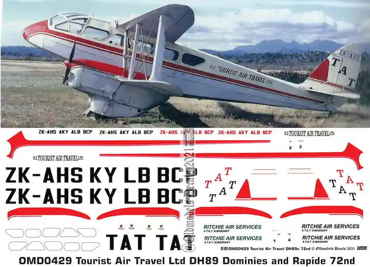Dernière Chance Old models Decals 0429 de Havilland DH.89 Dominies and Rapide - Tourist Air Travel