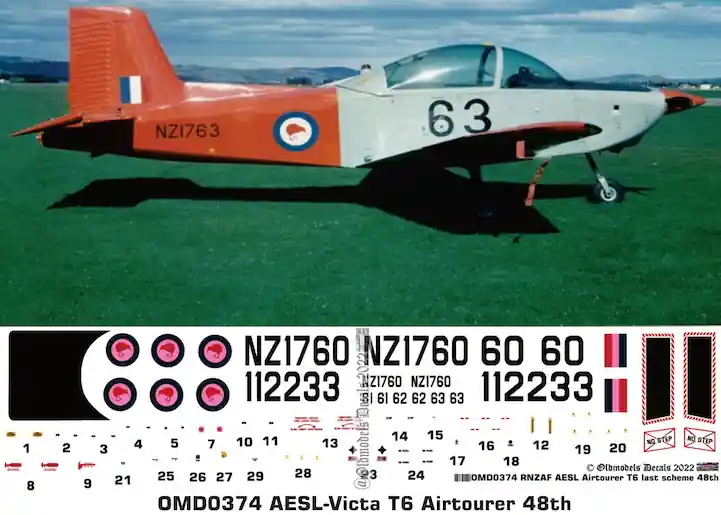 Quantité Limitée Old models Decals 0374 AESL-Victa T6 Airtourer - RNZAF Last Scheme
