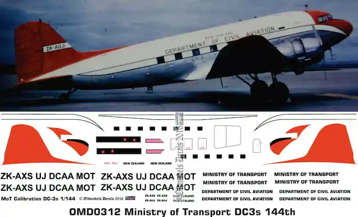Old models Decals 0312 Douglas DC3 - New Zealand Ministry of Transport Promotion