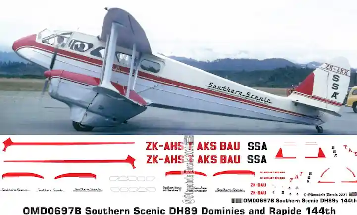 Old models Decals 0697B de Havilland DH.89 Dominies and Rapide - Southern Scenic Airways Affaire À Saisir