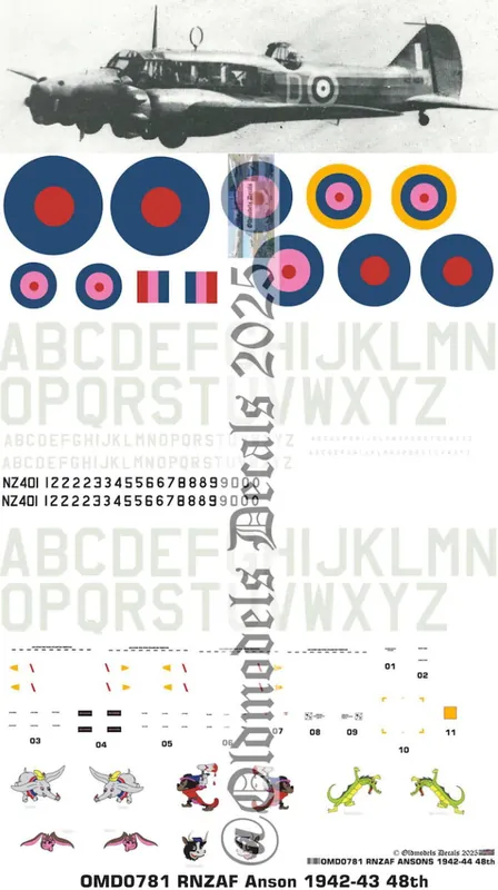 Expédié Aujourd'hui Old models Decals 0781 Avro Anson - Royal New Zealand Air Force (1942 to 1943)
