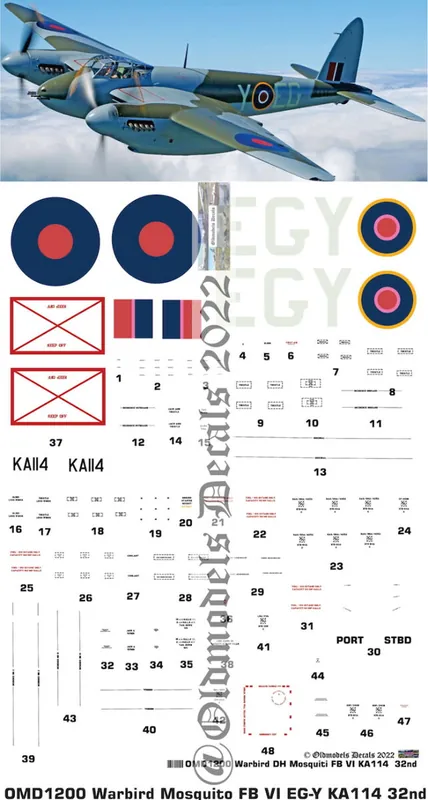Old models Decals 1200 de Havilland Mosquito FB VI - New Zealand Warbird (KA114 EG-Y) Nouvelle Collection