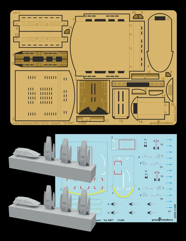 Green Strawberry 22525-1400 USS Enterprise NCC-1701-E - Hangars (for AMT Kits) Satisfait Ou Remboursé