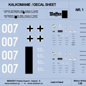 Meilleur Prix Weikert Decals DEC201 TIGER I - czołg 007 - 101 batalion czołgów ciężkich SS, Normandia, sierpień 1944 - vol.1
