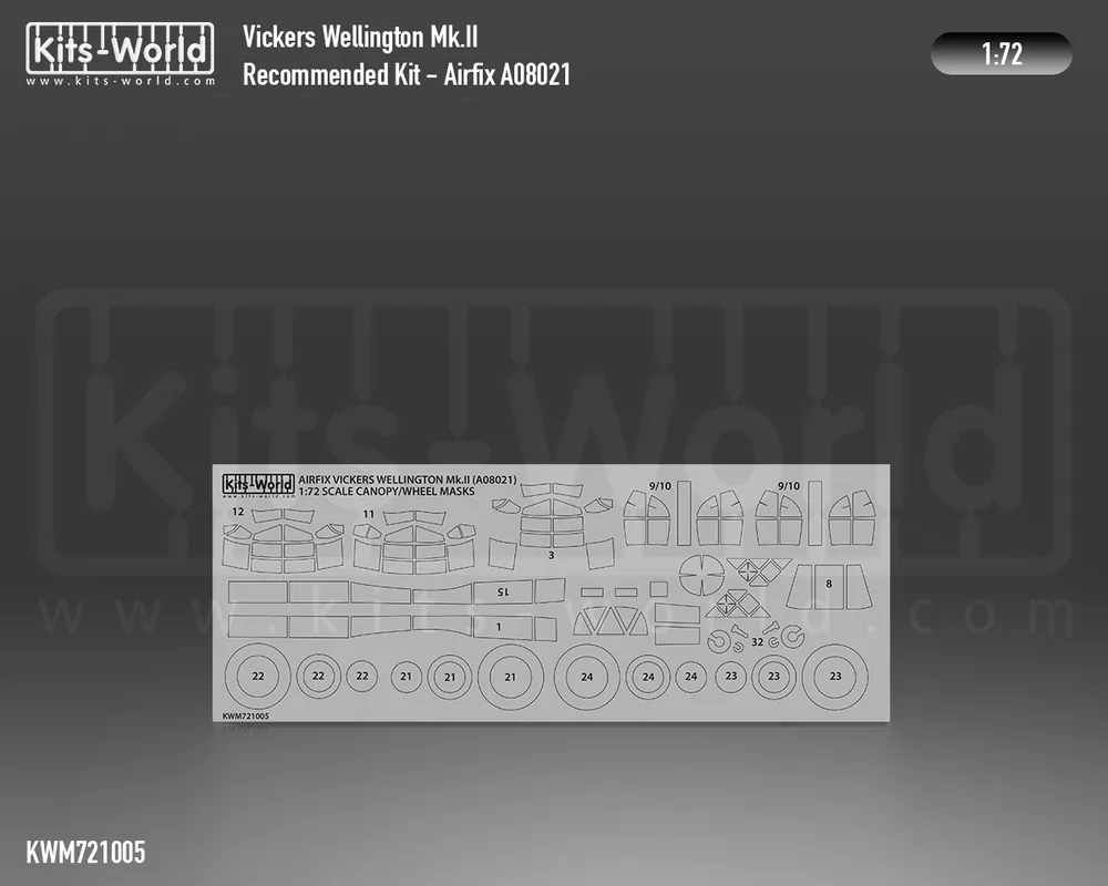 Promotion Kits World M721005 Vickers Wellington Mk.II wheels and canopy paint mask outside only (for Airfix 08021 kit)