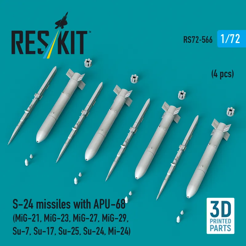 RES/KIT 72-0566 S-24 missiles with APU-68 (4 pcs / 3-D Printed) Seulement Aujourd'hui