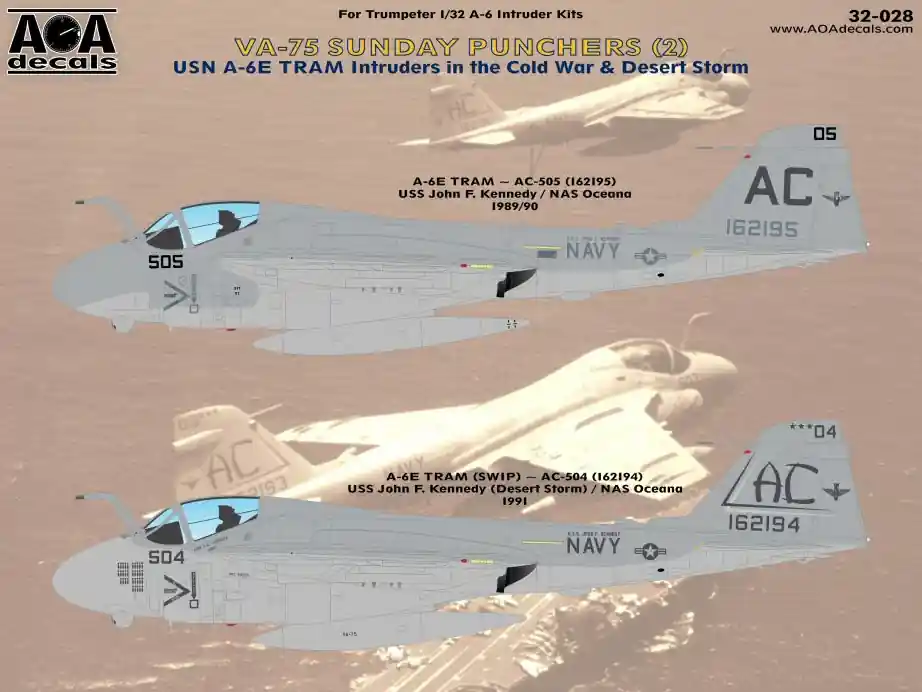 Seulement Aujourd'hui AOA decals 32-028 VA-75 Sunday Punchers 2 - USN A-6E TRAM Intruders in the Cold War & Desert Storm