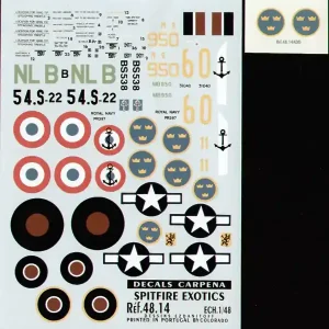 Prix Cassé Colorado / Carpena Decals 48014 Exotic Supermarine Spitfire (4 schemes)