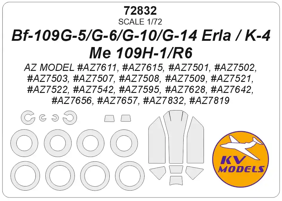 Certifié KV Models 72832 Messerschmitt Bf-109 G-5 / G-6 / G-10 / G-14 / K-4 / H-1/R6 - Paintings Masks (for AZ Model Kits)