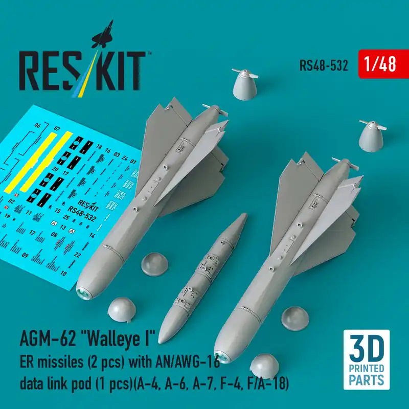 RES/KIT 48-0532 AGM-62 "Walleye I" ER Missiles (2 pcs) with AN/AWG-16 Data Link Pod (1 piece) - 3D Printed Haute Qualité