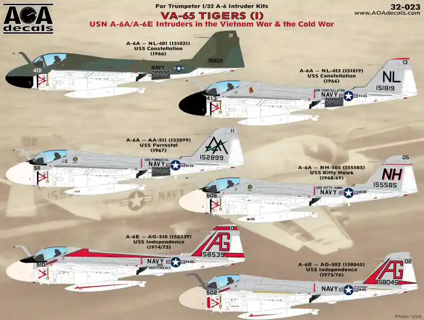AOA decals 32-023 VA-65 Tigers 1 - USN A-6A/ A-6E Intruders in the Vietnam War & the Cold War Promotion