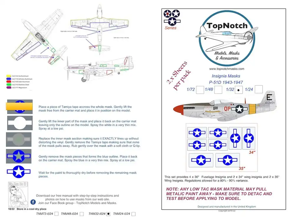 Acheter Direct TopNotch 32-I024 North American P-51 D Mustang - US Insignia (1943 - 1947) - Insignia Mask Set