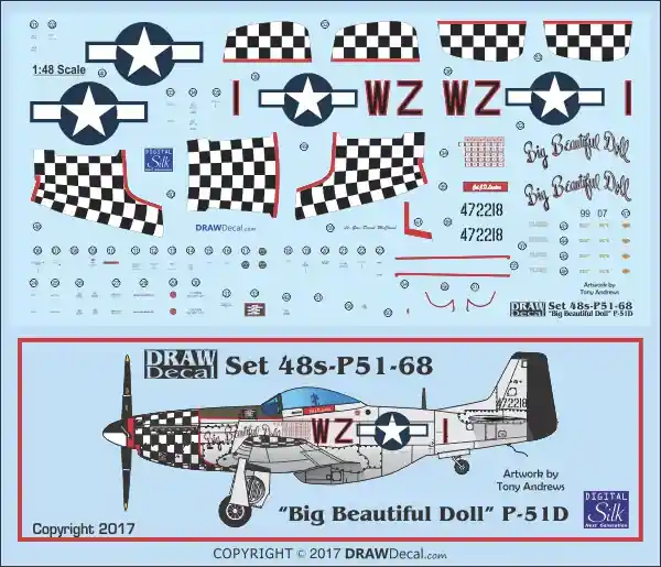 Promotion Saisonnière Draw Decal 48-P51-68 North American P-51 D - "Big Beautiful Doll" Gathering of Mustangs and Legends