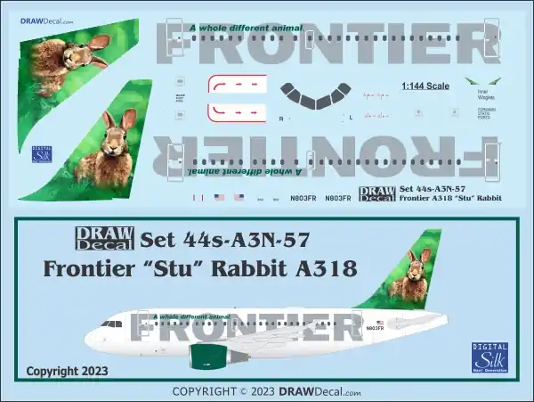 Jusqu'à Épuisement Des Stocks Draw Decal 44-A3N-57 Airbus A318 - Frontier "Stu" Rabbit