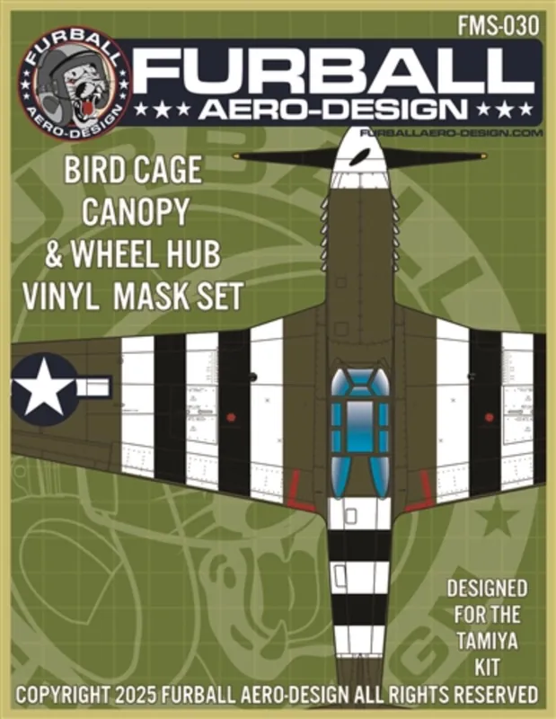 Commande En Gros Furball Aero-Design FMS030 North American P-51 B - Canopy Frame Paint Mask (Birdcage) and Wheel Hub Masks (for Tamiya Kits)