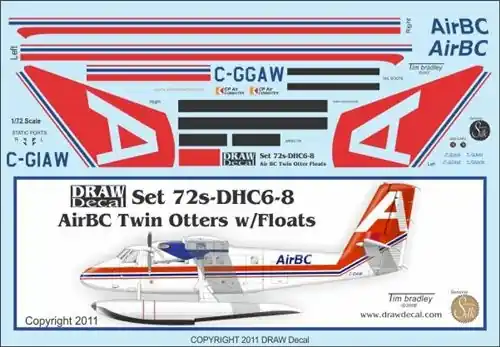 Draw Decal 72-DHC6-08 DHC-6 Twin Otter - Air BC (on Floats) Promotion
