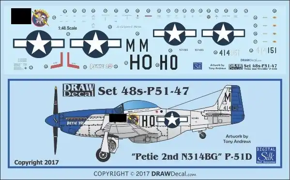 Draw Decal 48-P51-47 North American P-51 D - "Petie 2nd" Gathering of Mustangs and Legends (N314BG) Dernière Chance