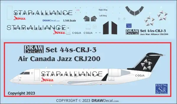 Draw Decal 44-CRJ-03 Bombardier CRJ-200 - Air Canada Jazz Star Alliance Authentique