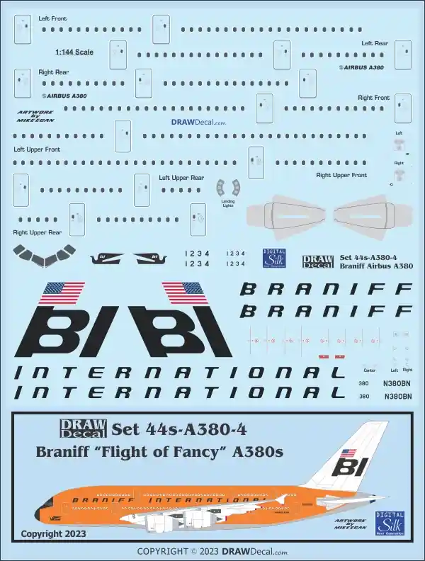 Draw Decal 44-A380-04 Airbus A380 - Braniff International Flight of Fancy Satisfait Ou Remboursé