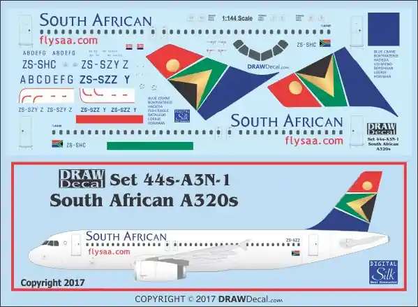 Haute Qualité Draw Decal 44-A3N-01 Airbus A320 - South African New Colors
