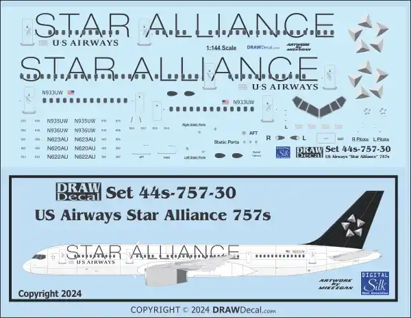 Meilleur Prix Draw Decal 44-757-30 Boeing 757 - US Airways Star Alliance