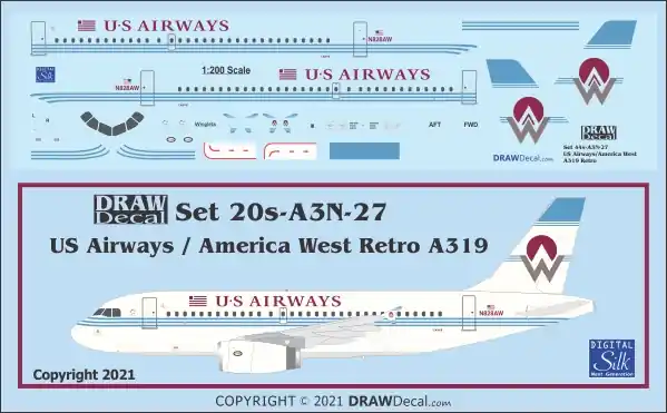 Draw Decal 20-A3N-27 Airbus A319 - US Airways America West Retro Soldes
