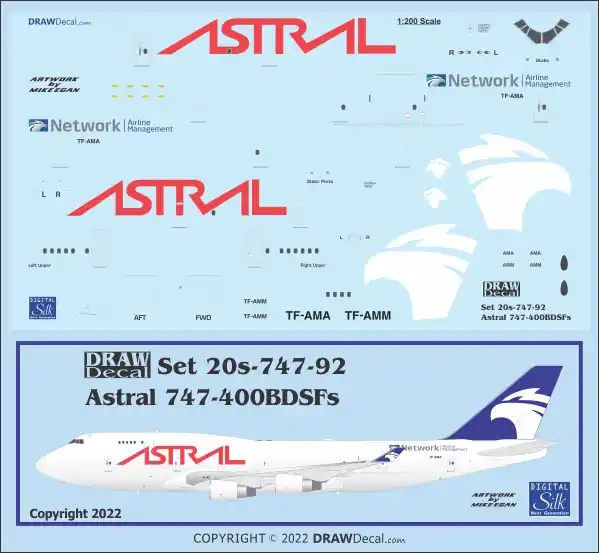 Marque Draw Decal 20-747-92 Boeing 747-400BDSF - Astral Cargo