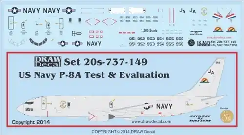 Draw Decal 20-737-149 Boeing P-8 Poseidon - US Navy Test and Evaluation Squadrons Decals Vente Flash