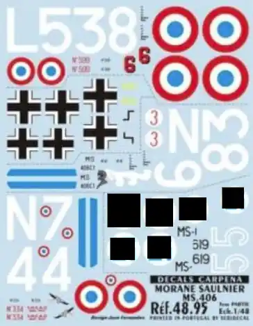 Nouvel Arrivage Colorado / Carpena Decals 48095 Morane-Saulnier MS.406C1 (5 schemes)