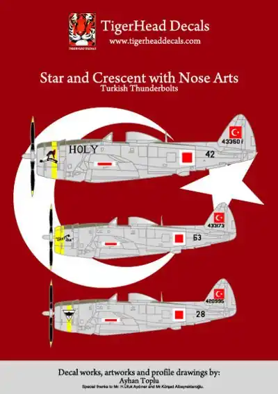 TigerHead Decals 48005 Turkish Air Forces P-47 D Thunderbolt - Stars and Crescent with Nose Arts Meilleur Prix