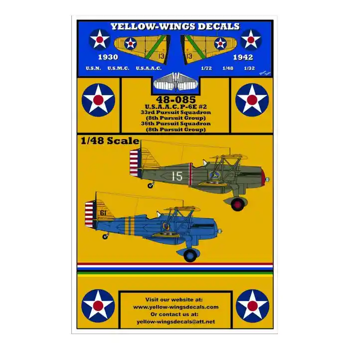 Yellow Wings 48085 USAAC Curtiss P-6E ‘Hawk‘ Part 2 (2 schemes) Vente Directe