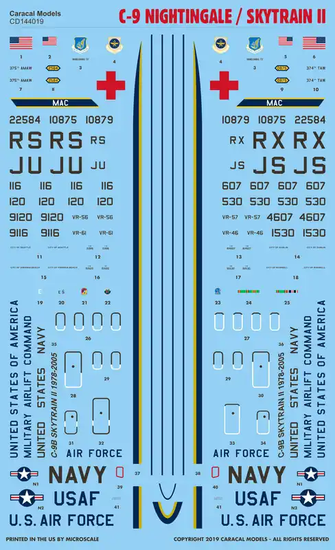Caracal Models 144019 Douglas C-9 Nightingale / Skytrain II Decals Usine Directe