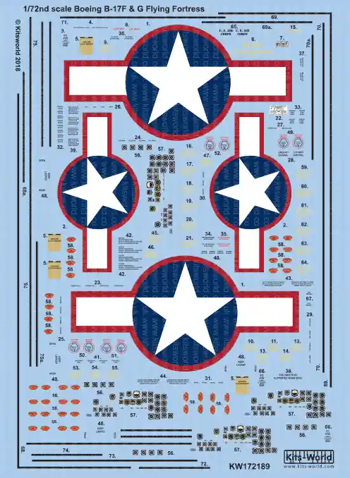Kits World 172189 Boeing B-17 F/G Red Outlines Stars and Bars Decal Sheet Acheter En Ligne