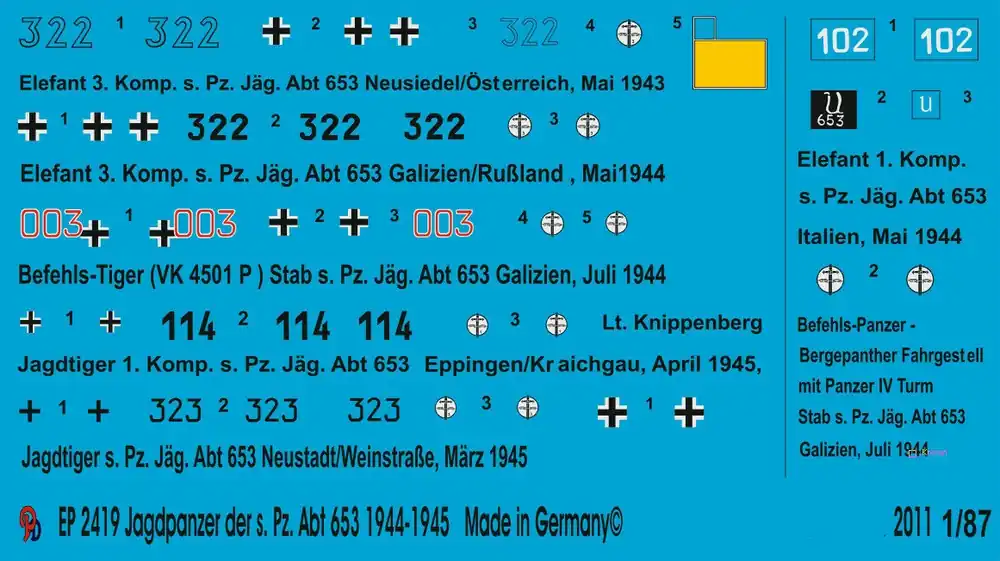 Seulement Aujourd'hui Peddinghaus-Decals 2419 Hunting Tanks Of The s. Pz. Abt 653 1944-1945